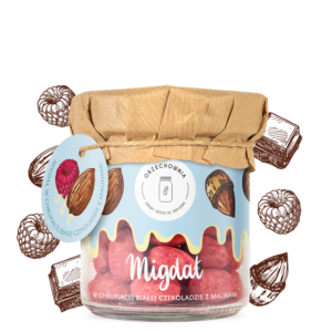 Migdał w chrupiącej białej czekoladzie z malinami 150g